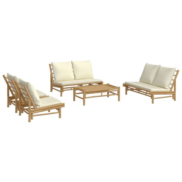 vidaXL 5 Piece Garden Lounge Set with Cream White Cushions Bamboo