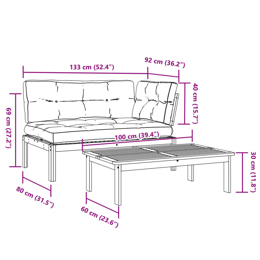 vidaXL 2 Piece Garden Pallet Sofa Set with Cushions Solid Wood Acacia