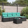 vidaXL Sofa Set with Cushion 6 pcs Black and Turquoise Poly Rattan