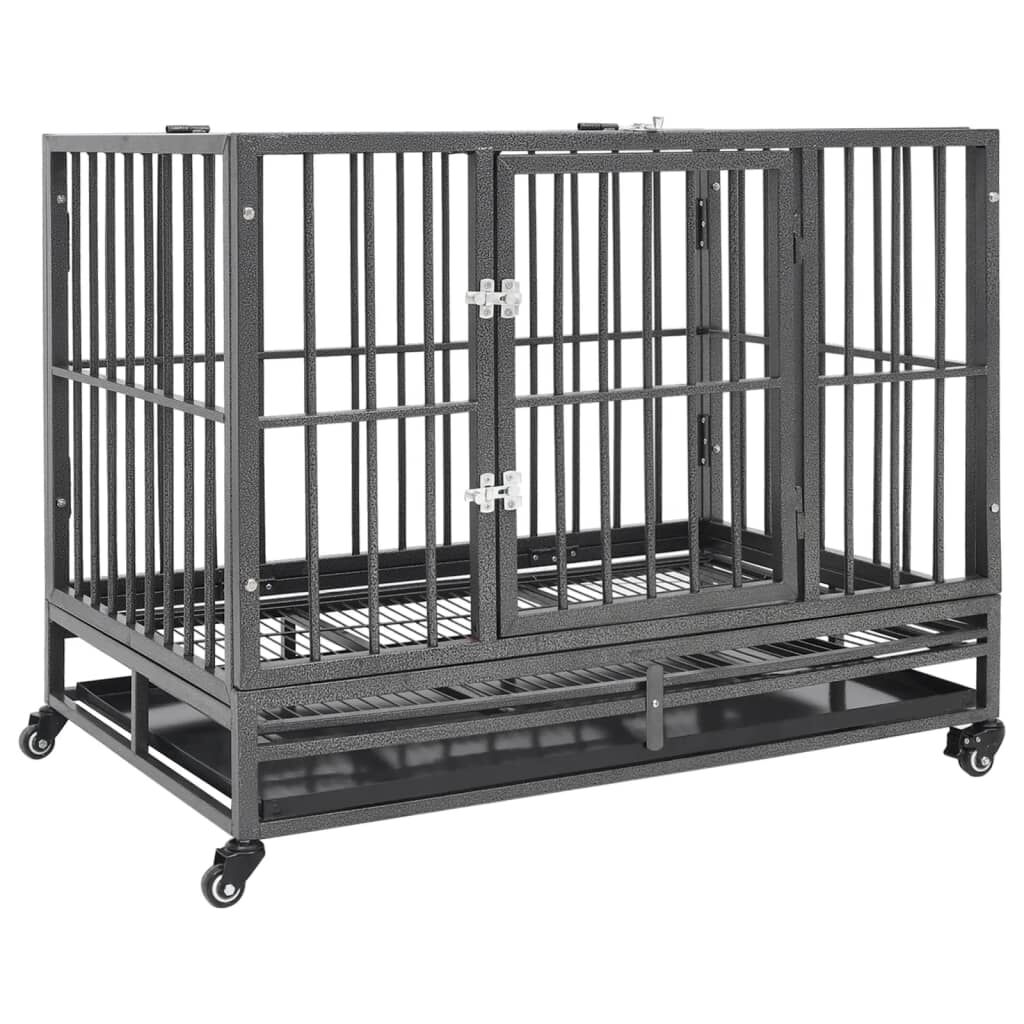 vidaXL Dog Cage with Wheels Steel 92x62x76 cm