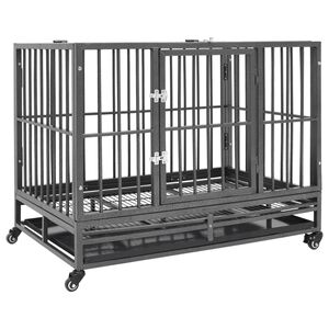 vidaXL Dog Cage with Wheels Steel 92x62x76 cm