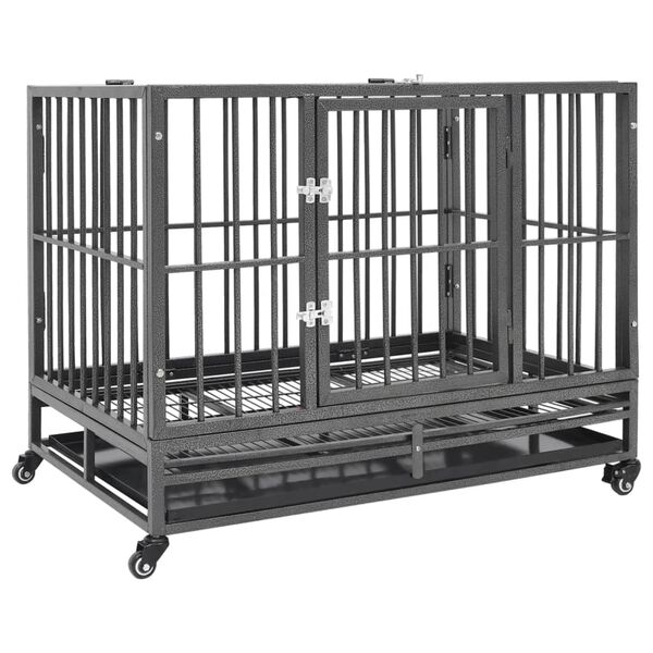 vidaXL Dog Cage with Wheels Steel 92x62x76 cm