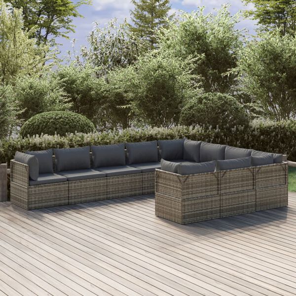 vidaXL 10 Piece Garden Lounge Set with Cushions Grey Poly Rattan