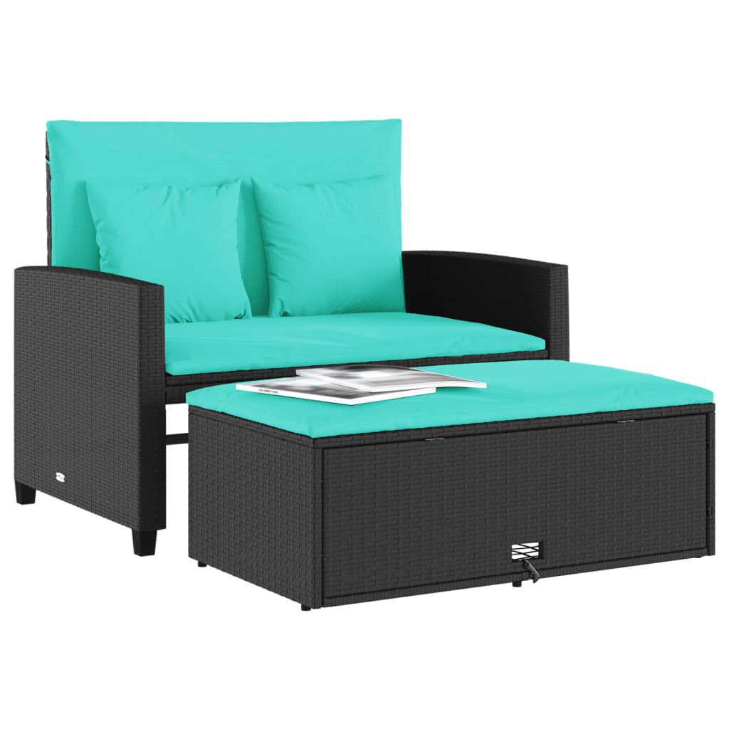 vidaXL Garden Sofa with Cushions 2-Seater Black Poly Rattan