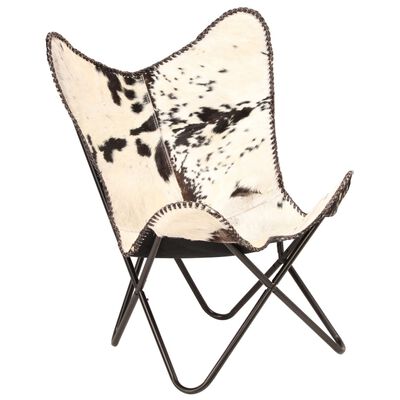 vidaXL Butterfly Chair Black and White Genuine Goat Leather