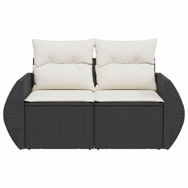 vidaXL Garden Sofa with Cushions 2-Seater Black Poly Rattan