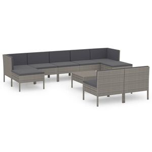 vidaXL 10 Piece Garden Lounge Set with Cushions Poly Rattan Grey