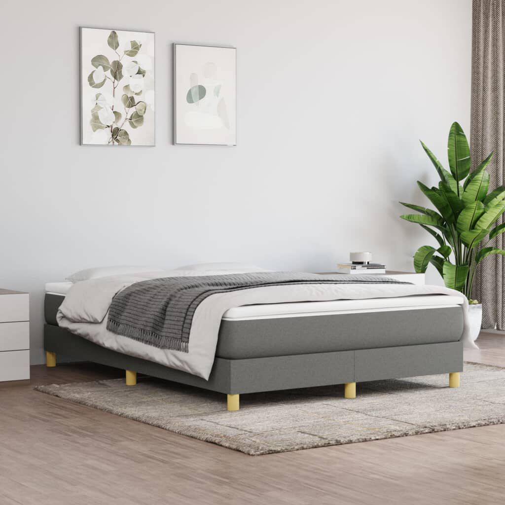 vidaXL Box Spring Bed with Mattress Dark Grey 153x203 cm Queen Size Fabric
