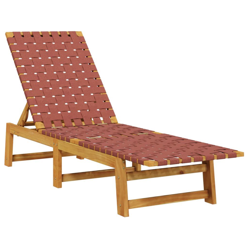 vidaXL Sun Lounger with Table Red Solid Wood Acacia and Fabric