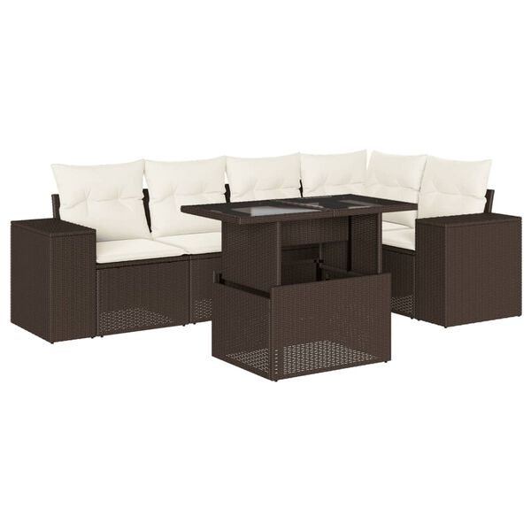 vidaXL 6 Piece Garden Sofa Set with Cushions Brown Poly Rattan