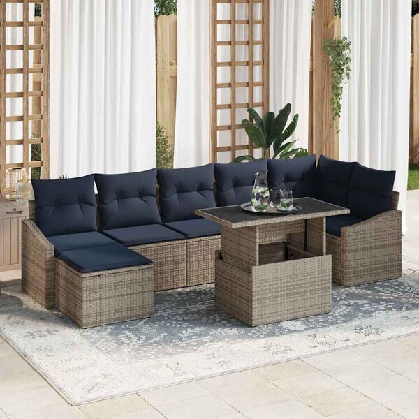vidaXL Garden Sofa Set with Cushion 8 pcs Grey and navy blue