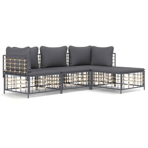 vidaXL 4 Piece Garden Lounge Set with Cushions Anthracite Poly Rattan