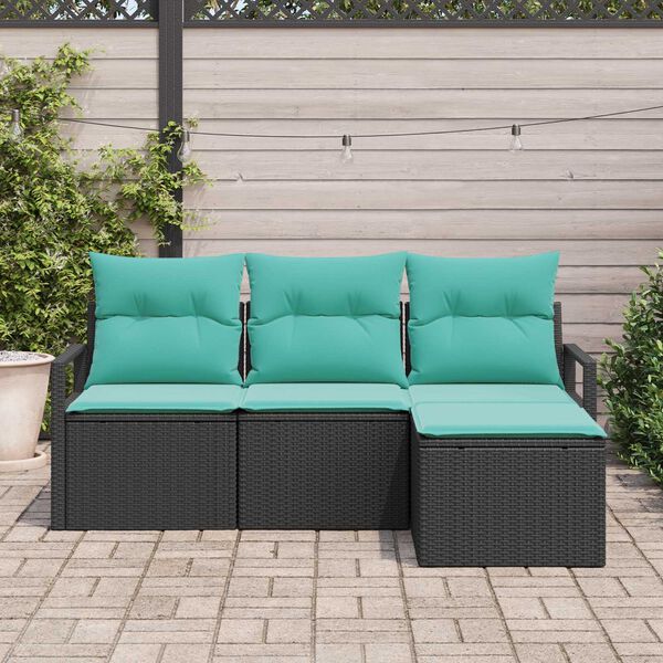 vidaXL 4 Piece Garden Sofa Set with Cushions Black Poly Rattan