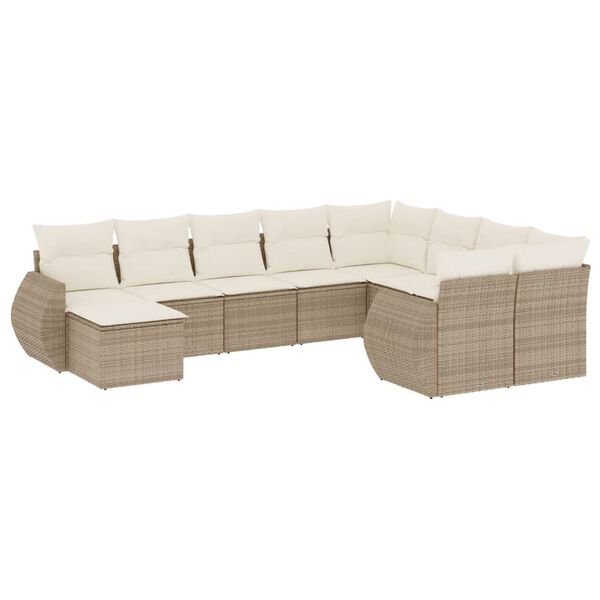 vidaXL 10 Piece Garden Sofa Set with Cushions Beige Poly Rattan