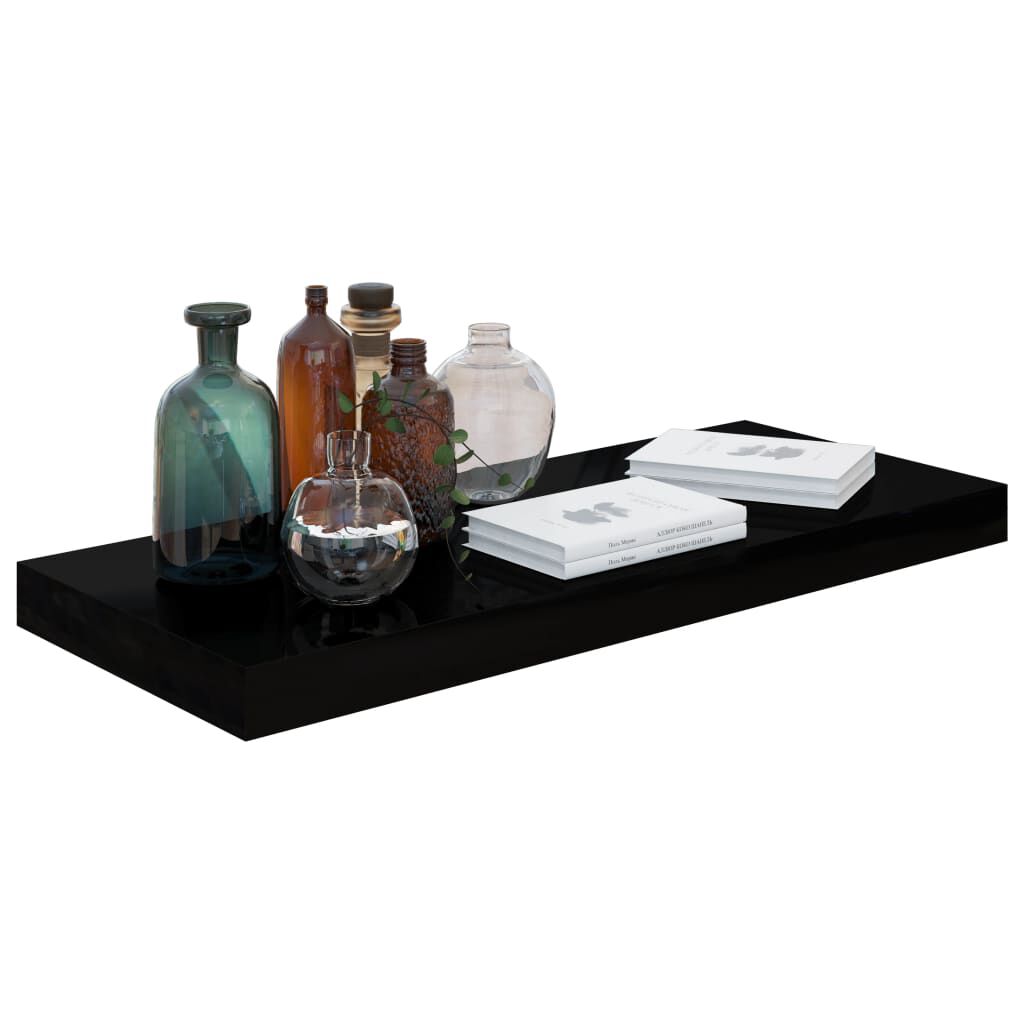 vidaXL Floating Wall Shelves 2 pcs High Gloss Black 60x23.5x3.8 cm MDF