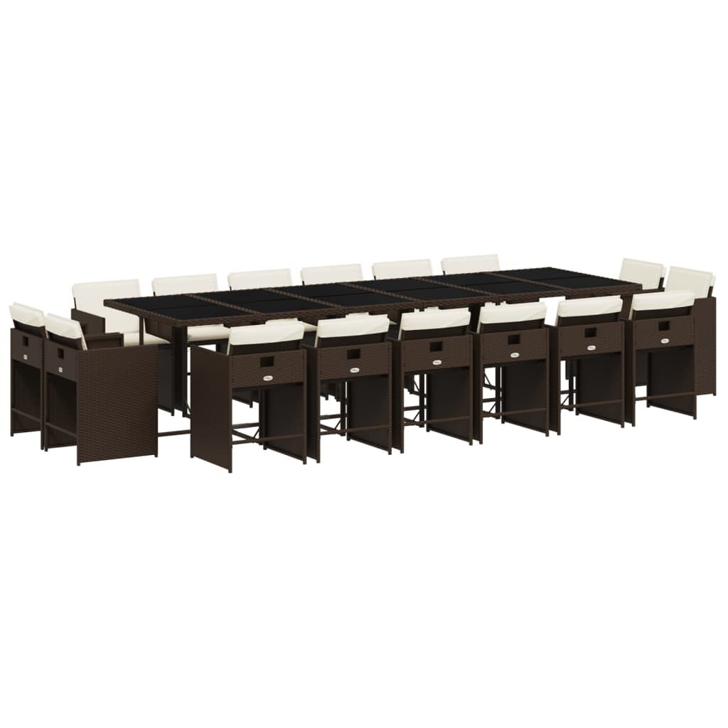 vidaXL 17 Piece Garden Dining Set with Cushions Brown Poly Rattan