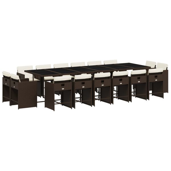 vidaXL 17 Piece Garden Dining Set with Cushions Brown Poly Rattan