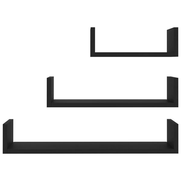 vidaXL Wall Display Shelf 3 pcs Black Engineered Wood