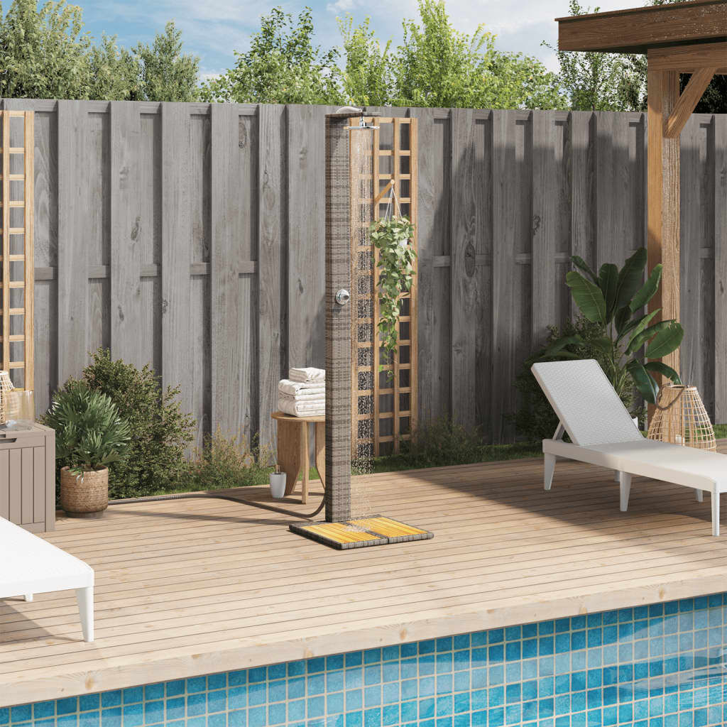 vidaXL Outdoor Shower Grey 50x55x224 cm Poly Rattan and Acacia Wood