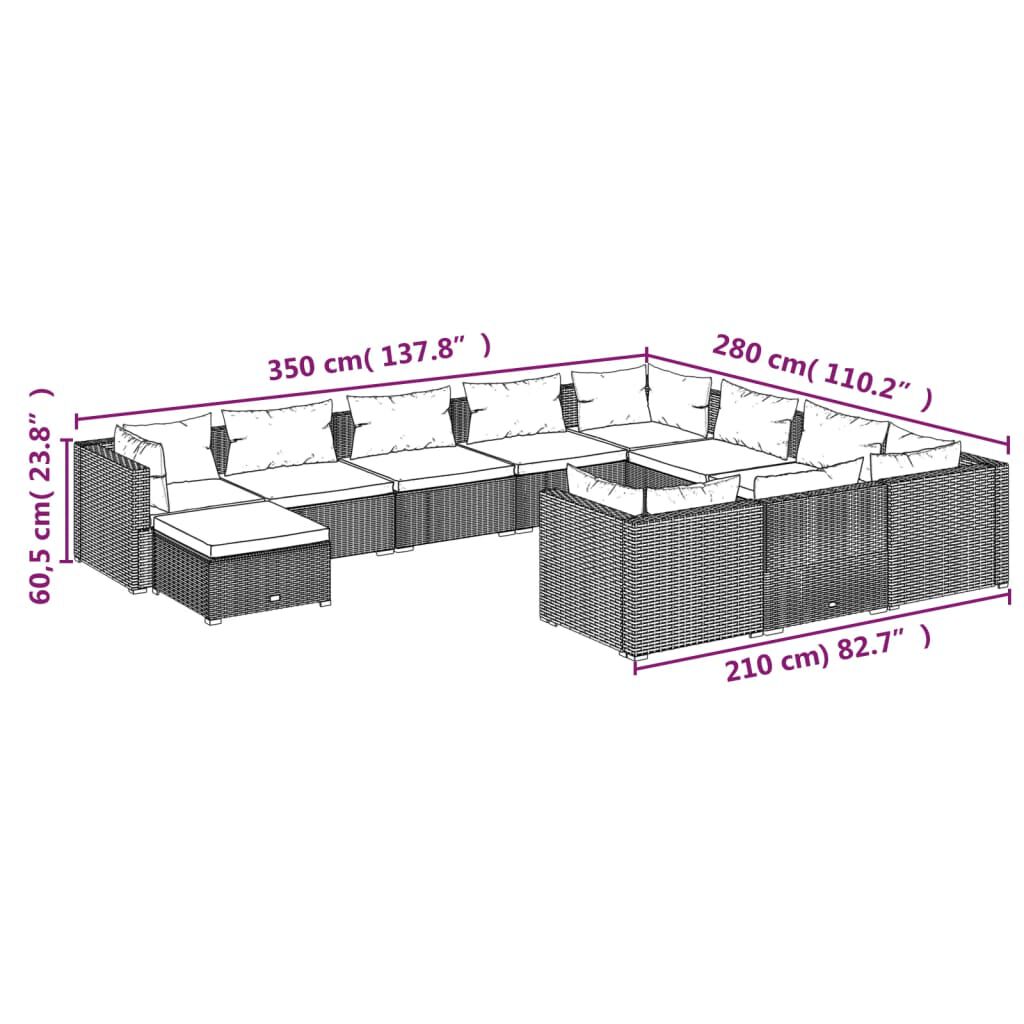 vidaXL 11 Piece Garden Lounge Set with Cushions Poly Rattan Black