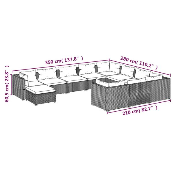 vidaXL 11 Piece Garden Lounge Set with Cushions Poly Rattan Black