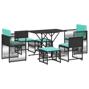 vidaXL 7 Piece Garden Dining Set with Cushions Black Poly Rattan