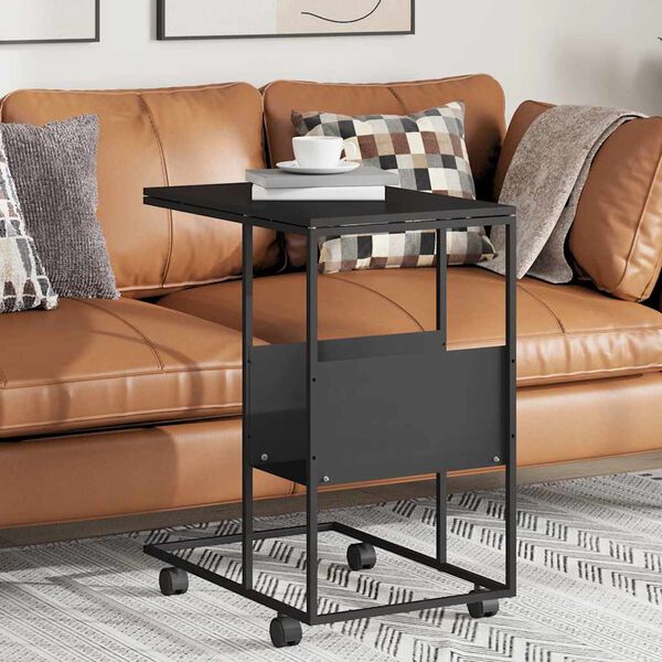 vidaXL Side Table with Wheels Black 55x36x63.5 cm Engineered Wood