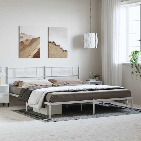 vidaXL Metal Bed Frame without Mattress with Headboard White 183x213cm
