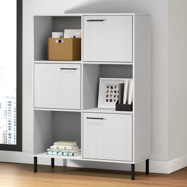vidaXL Bookcase with Metal Legs White 90x35x128.5 cm Solid Wood OSLO