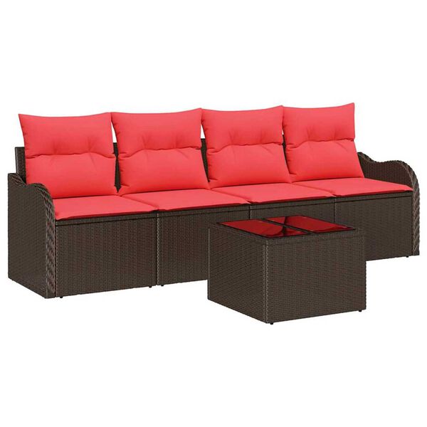 vidaXL Garden Sofa Set 5 pcs Brown Poly rattan