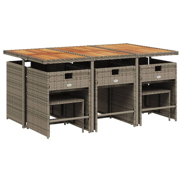 vidaXL 11 Piece Garden Dining Set with Cushions Grey Poly Rattan