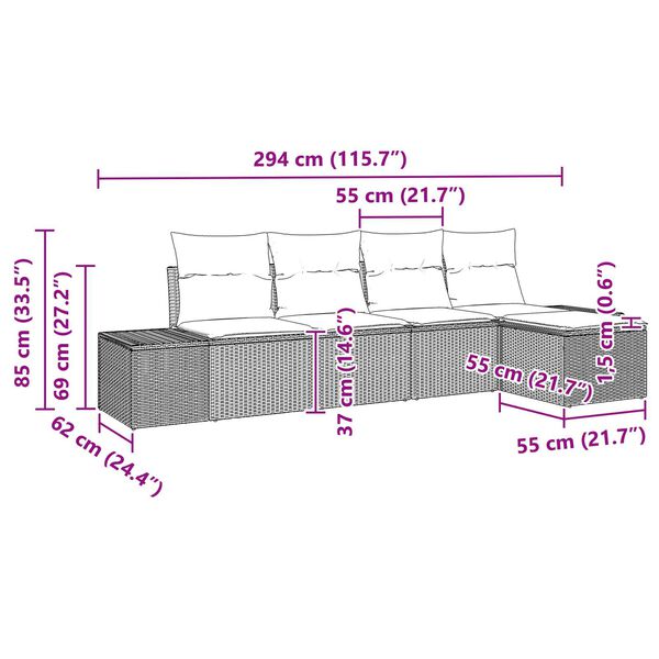 vidaXL 6 Piece Garden Sofa Set with Cushions Black Poly Rattan