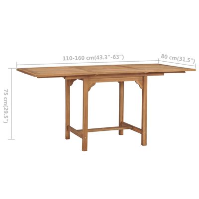 vidaXL Extending Garden Table (110-160)x80x75cm Solid Teak Wood