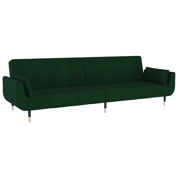 vidaXL 2-Seater Sofa Bed with Two Pillows Dark Green Velvet