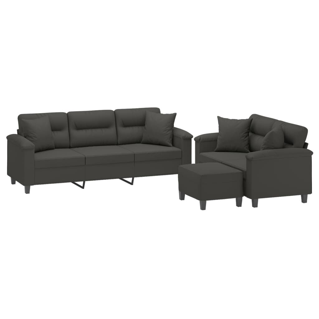 vidaXL 3 Piece Sofa Set with Pillows Dark Grey Microfibre Fabric