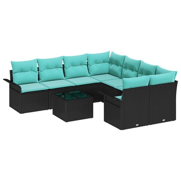 vidaXL Garden Sofa Set with Cushion Manual 9 pcs Black 55 x 55 x 37 cm Rattan