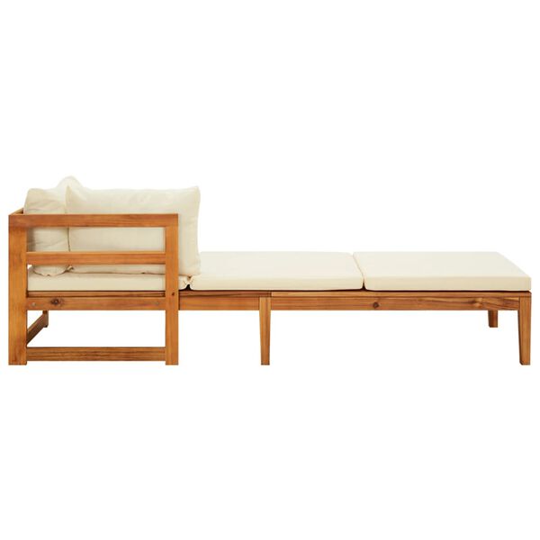 vidaXL Sun Lounger with 1 Armrest Cream White Solid Acacia Wood