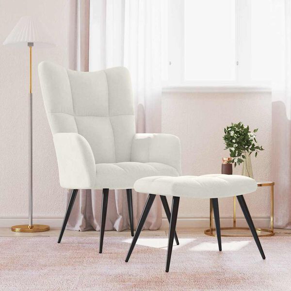 vidaXL Relaxing Chair with a Stool Cream White Velvet