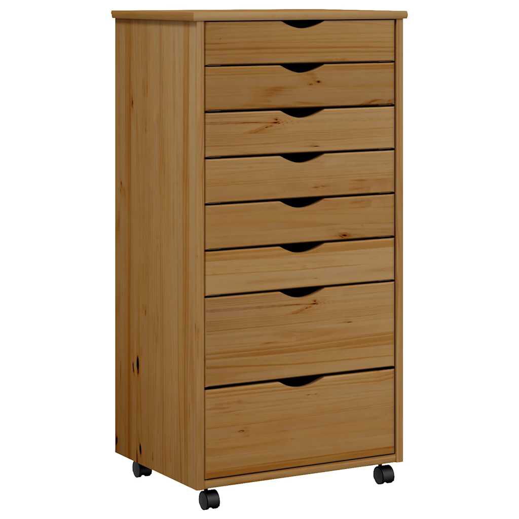 vidaXL Rolling Cabinet with Drawers MOSS Honey Brown Solid Wood Pine
