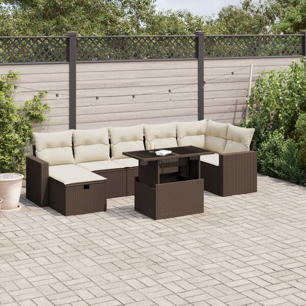 vidaXL 8 Piece Garden Sofa Set with Cushions Brown Poly Rattan