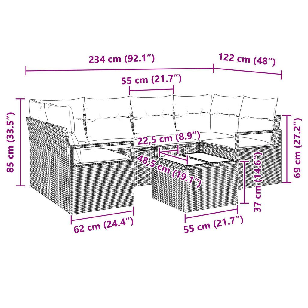 vidaXL 7 Piece Garden Sofa Set with Cushions Black Poly Rattan