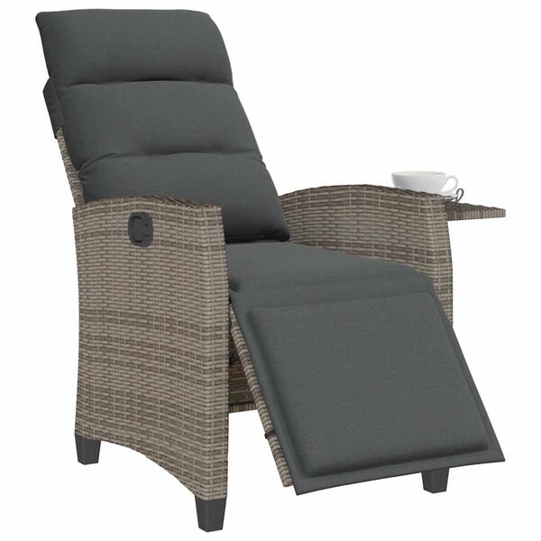 vidaXL Reclining Garden Chair with Side Table Grey Poly Rattan