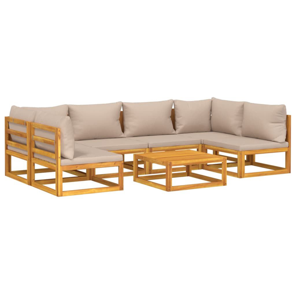 vidaXL 7 Piece Garden Lounge Set with Taupe Cushions Solid Wood