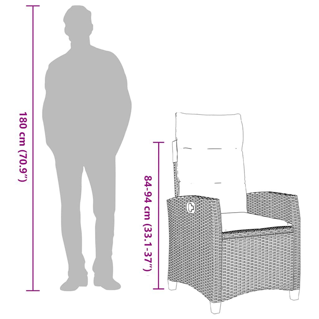 vidaXL Reclining Garden Chair with Side Table Beige Poly Rattan