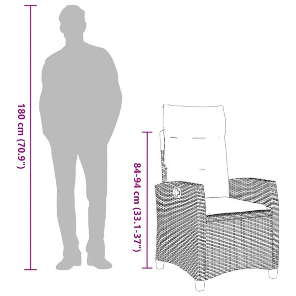 vidaXL Reclining Garden Chair with Side Table Beige Poly Rattan