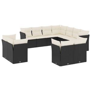vidaXL 11 Piece Garden Sofa Set with Cushions Black Poly Rattan