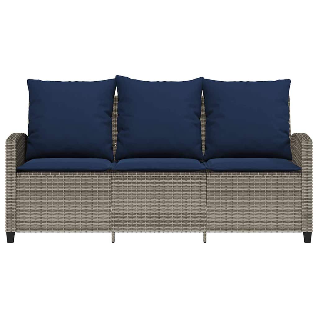 vidaXL Garden Sofa 3-Seater with Cushions&Table Grey Poly Rattan