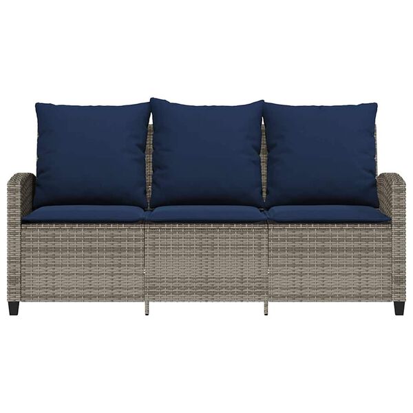 vidaXL Garden Sofa 3-Seater with Cushions&Table Grey Poly Rattan