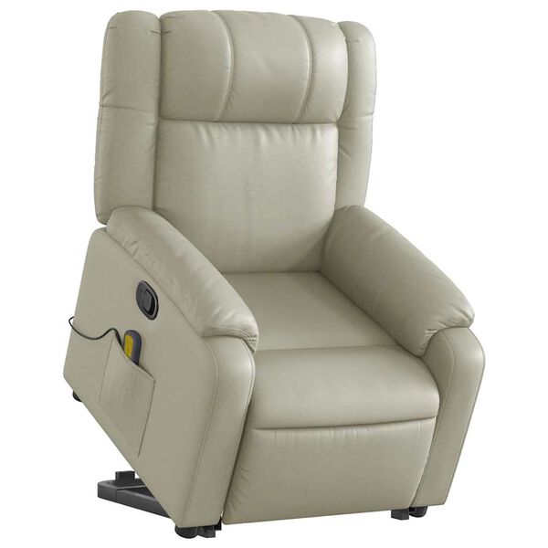 vidaXL Stand up Massage Recliner Chair Cream Faux Leather