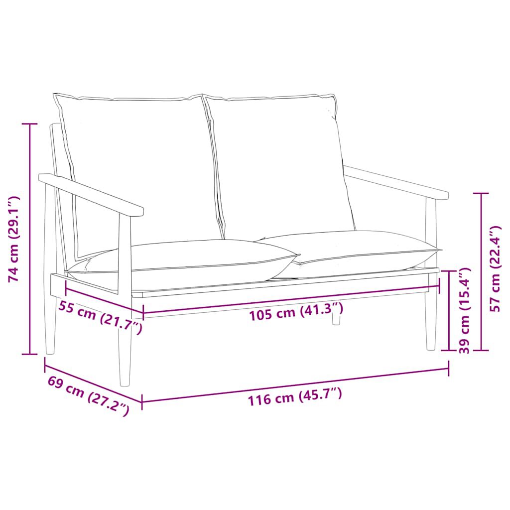 vidaXL 2-Seater Sofa Real Leather with Acacia Wood Brown
